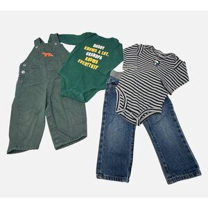 Baby Boys Green Overalls Bodysuit Set‎ & Jeans and Bodysuit - Size 9 Month